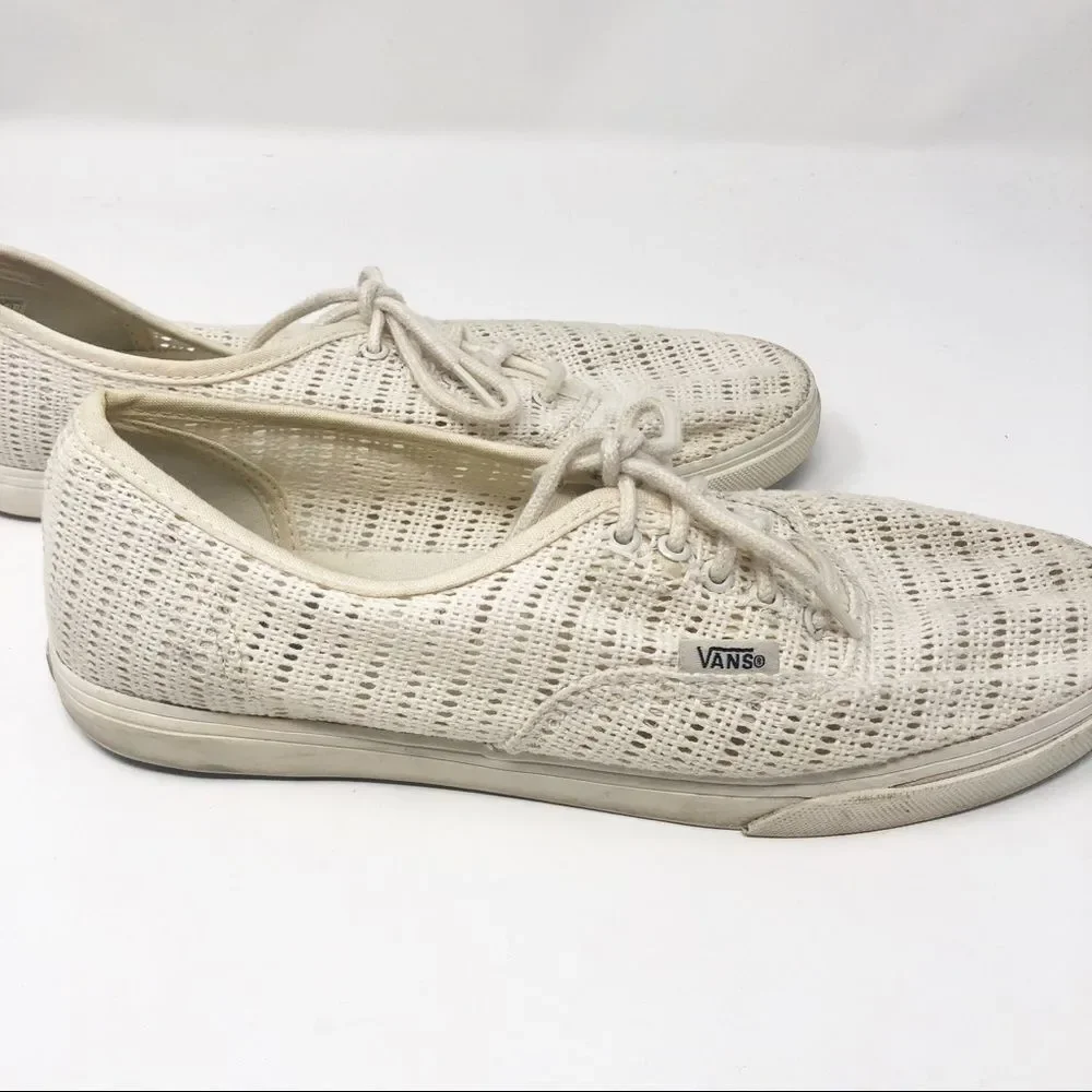 VANS | Cream Ivory Knit Lace Up Tie Sneakers Tennis Shoes Women’s Size 8 - Picture 7 of 13